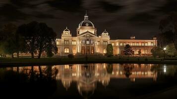 Nacht Aussicht von königlich Ausstellung Gebäude. generativ ai foto