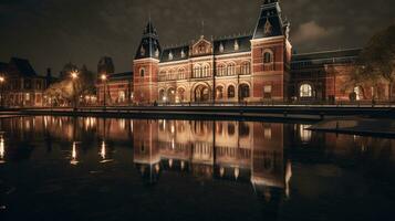 Nacht Aussicht von Reichsmuseum. generativ ai foto