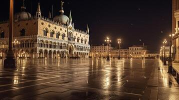 Nacht Aussicht von Piazza san Marco. generativ ai foto