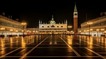 Nacht Aussicht von Piazza san Marco. generativ ai foto