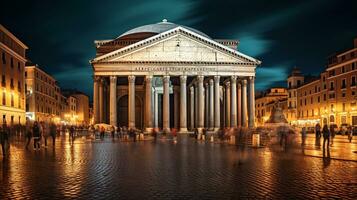 Nacht Aussicht von Pantheon. generativ ai foto