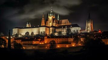 Nacht Aussicht von Prag Schloss. generativ ai foto