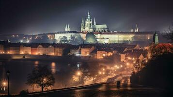 Nacht Aussicht von Prag Schloss. generativ ai foto