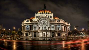 Nacht Aussicht von Palacio de belas artes. generativ ai foto