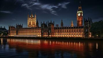 Nacht Aussicht von Palast von Westminster. generativ ai foto