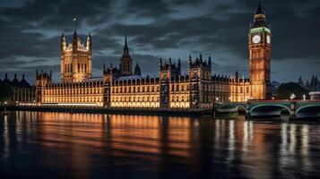 Nacht Aussicht von Palast von Westminster. generativ ai foto