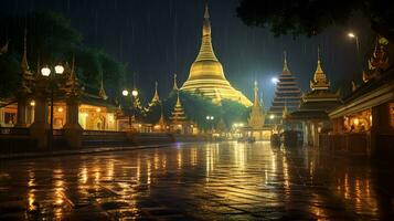 Nacht Aussicht von das schwedagon Pagode. generativ ai foto