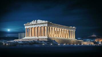 Nacht Aussicht von das Parthenon. generativ ai foto