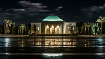 Nacht Aussicht von das Mausoleum von Mohammed v. generativ ai foto