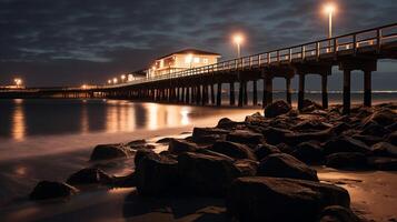 Nacht Aussicht von Swakopmund Steg. generativ ai foto