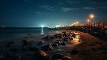 Nacht Aussicht von Swakopmund Steg. generativ ai foto