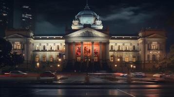 Nacht Aussicht von Zustand Bibliothek von Viktoria. generativ ai foto