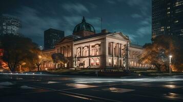 Nacht Aussicht von Zustand Bibliothek von Viktoria. generativ ai foto