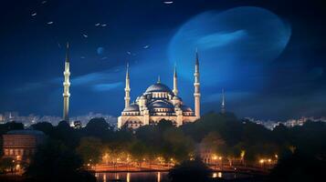 Nacht Aussicht von das Blau Moschee. generativ ai foto
