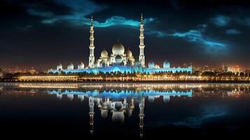 Nacht Aussicht von Scheich zayed großartig Moschee. generativ ai foto