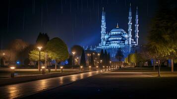 Nacht Aussicht von das Blau Moschee. generativ ai foto