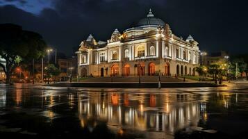 Nacht Aussicht von Teatro Amazonen. generativ ai foto