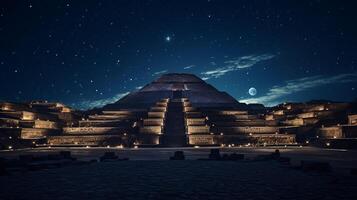 Nacht Aussicht von Teotihuacan. generativ ai foto