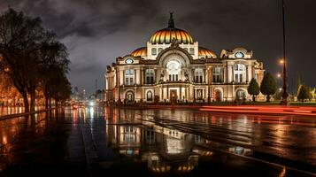 Nacht Aussicht von Palacio de belas artes. generativ ai foto