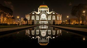 Nacht Aussicht von Palacio de belas artes. generativ ai foto