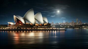 Nacht Aussicht von Sydney Oper Haus. generativ ai foto