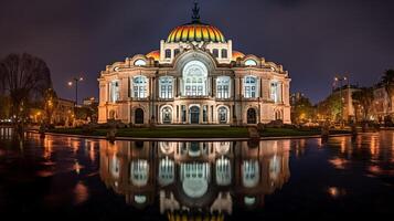 Nacht Aussicht von Palacio de belas artes. generativ ai foto