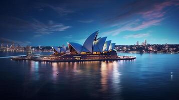 Nacht Aussicht von Sydney Oper Haus. generativ ai foto