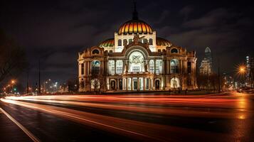 Nacht Aussicht von Palacio de belas artes. generativ ai foto