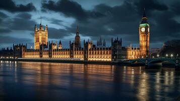 Nacht Aussicht von Palast von Westminster. generativ ai foto