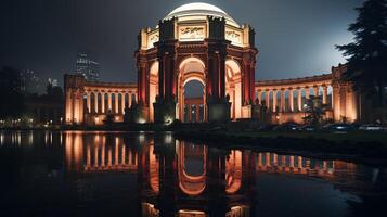 Nacht Aussicht von Palast von fein Künste. generativ ai foto