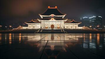 Nacht Aussicht von National Chiang Kai-Shek Denkmal Halle. generativ ai foto