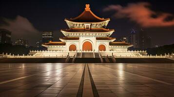 Nacht Aussicht von National Chiang Kai-Shek Denkmal Halle. generativ ai foto