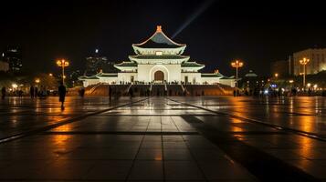 Nacht Aussicht von National Chiang Kai-Shek Denkmal Halle. generativ ai foto