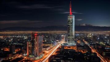 Nacht Aussicht von torre lateinamerikanisch. generativ ai foto