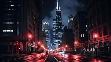 Nacht Aussicht von willis Turm - - früher Sears Turm. generativ ai foto