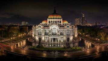 Nacht Aussicht von Palacio de belas artes. generativ ai foto