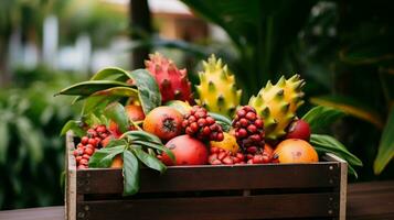 frisch gepflückt Rumänien Obst von Garten platziert im das Boxen. generativ ai foto