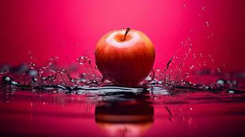 Foto von Wasser Apfel Obst Hälfte gegen ein bunt abstrakt Hintergrund. generativ ai