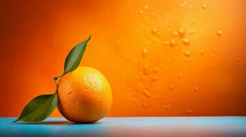 Foto von Mandarine Obst Hälfte gegen ein bunt abstrakt Hintergrund. generativ ai
