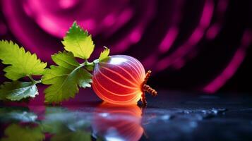 Foto von otaheite Stachelbeere Obst Hälfte gegen ein bunt abstrakt Hintergrund. generativ ai