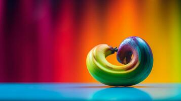Foto von Cashew Obst Hälfte gegen ein bunt abstrakt Hintergrund. generativ ai