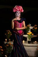 Calavera catrina Sitzung auf ein Thron. Zucker Schädel bilden. dia de los Muertos. Tag von das tot. Halloween. foto