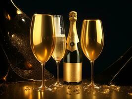 Champagner gefeiert golden Hintergrund. generativ ai foto