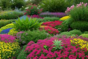 bunt Blumen Pflanzen beim Stadt Park. Hintergrund. ai generativ Profi Foto