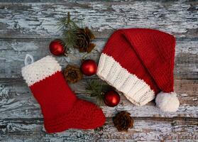 Weihnachten Hut und dekorativ Socke foto