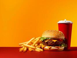 Hamburger mit Fritten und Ketchup auf isoliert Hintergrund ai generativ foto