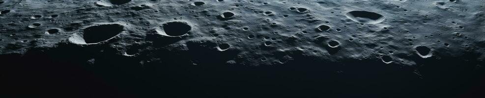 fesselnd Nahansicht von das Mond ist texturiert Oberfläche, Aufschlussreich felsig Krater und wellig Terrain. ai generativ. foto