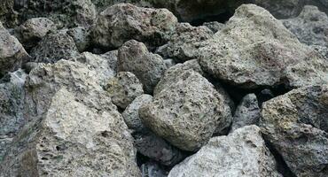 Felsen Fragmente von Vulkan, Koralle Felsen auf Strand foto