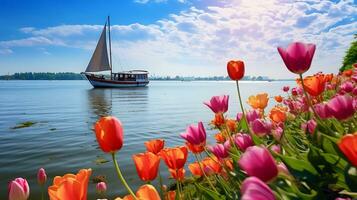 Blume szenisch Aussicht von Fluss und Himmel foto