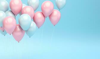 froh Rosa Luftballons auf Blau Hintergrund. ai generativ. foto